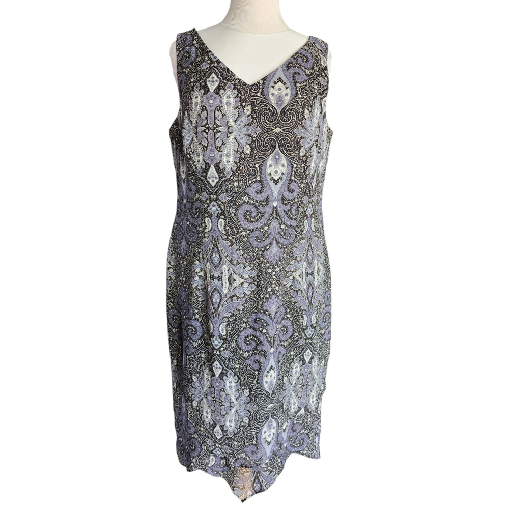 Vintage Scarlett Purple & Black Paisley Asymmetrical Midi Dress Women's 16